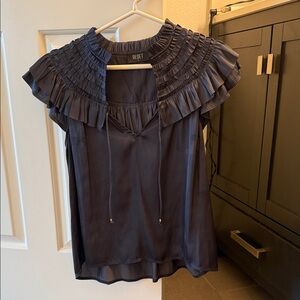 Reset Navy Ruffled Yoke Sleeveless Blouse size small